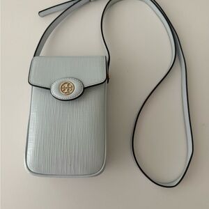 Tory Burch Robinson Ice Blue Crossbody Bag with Gold Hardware